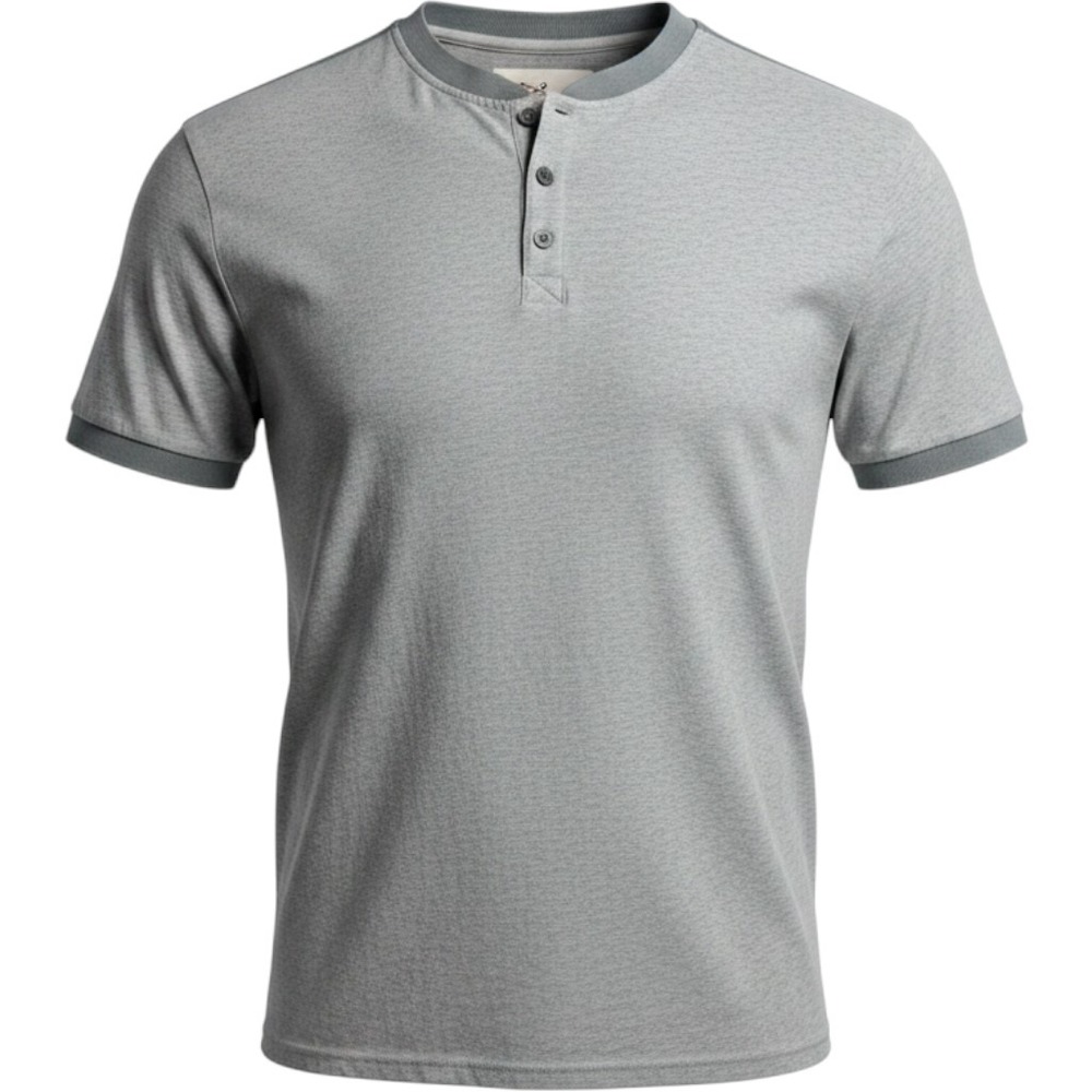 Scott James Mens Heather Gray Short Sleeve Henley Shirt Cotton Spandex XL